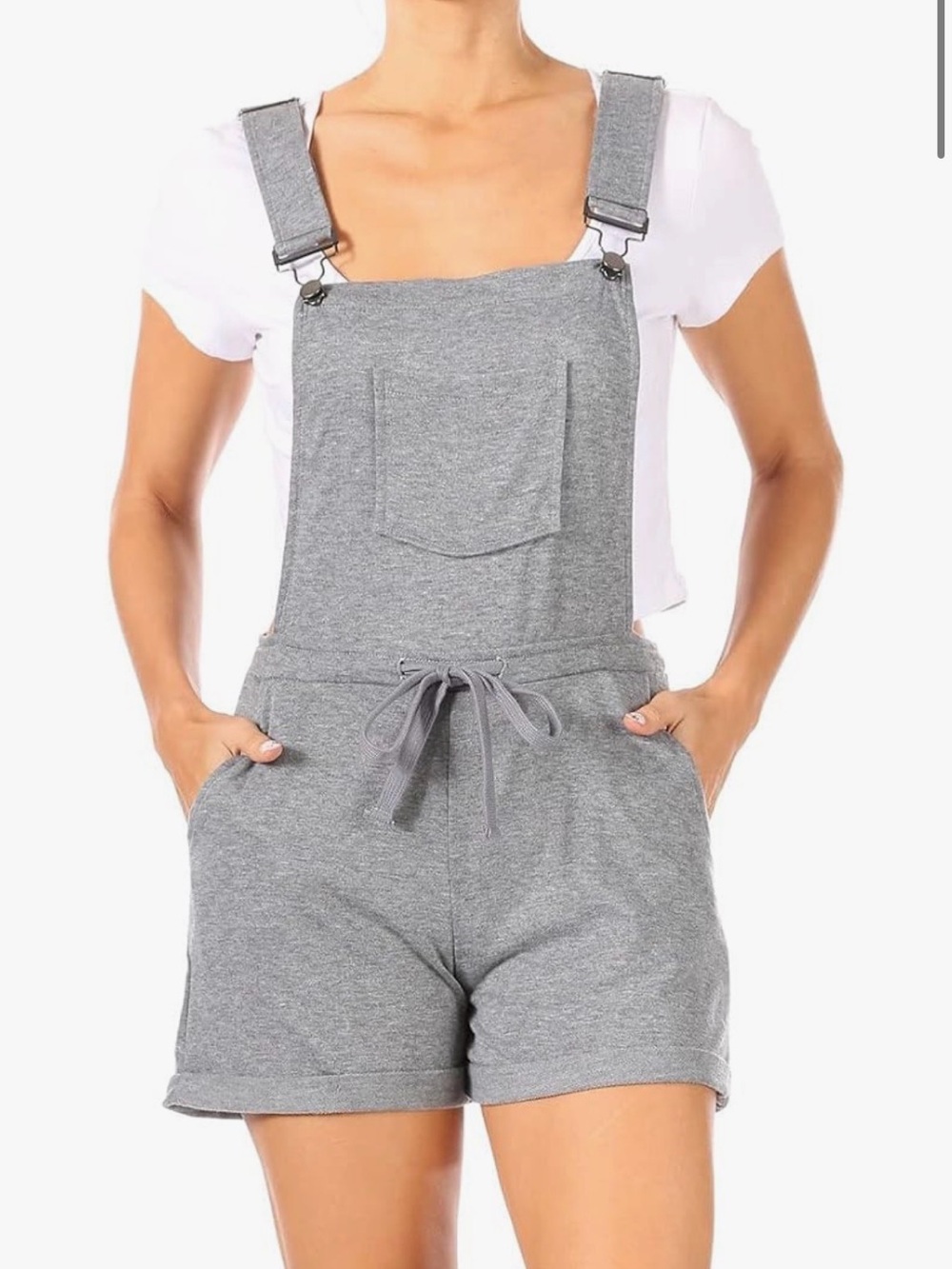 shosho Light Gray Knit Short Overalls